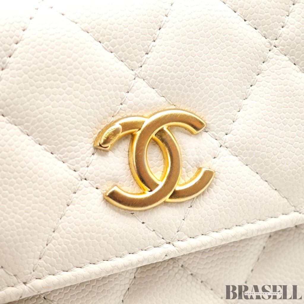 CHANEL Mini Matelasse Quilted Chain Shoulder Bag Women White w/Box Dust Bag