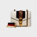 GUCCI Sylvie Chain Shoulder Bag 2WAY Web Line 431666 White Leather 【B】