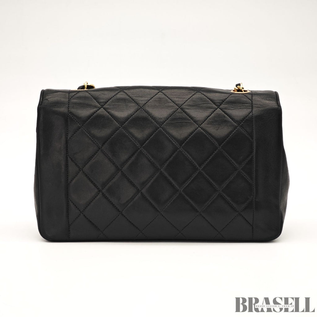 CHANEL Matelassé Diana 25 Chain Shoulder Bag Flap Quilted Black Lambskin Logo