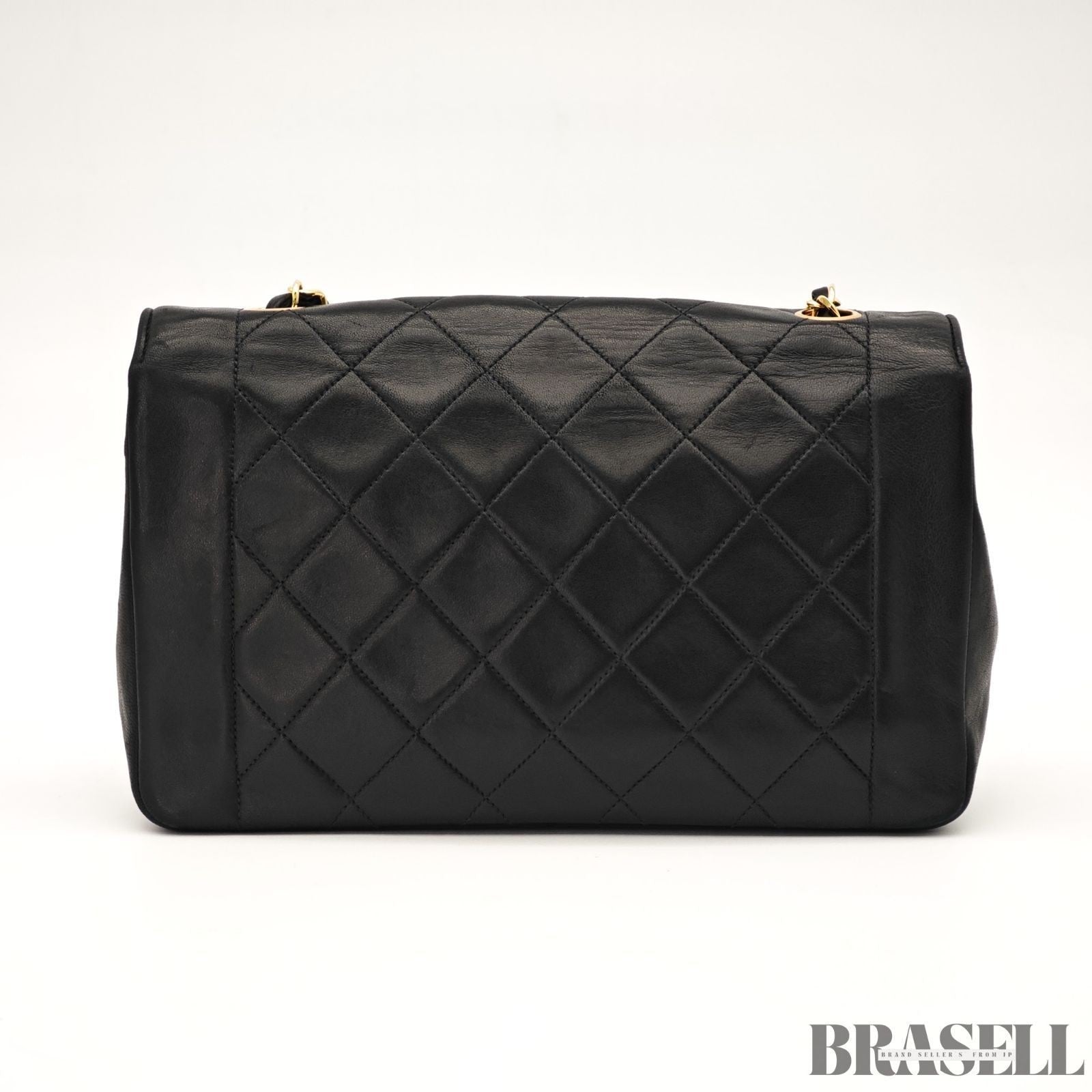 CHANEL Matelassé Diana 25 Chain Shoulder Bag Flap Quilted Black Lambskin Logo