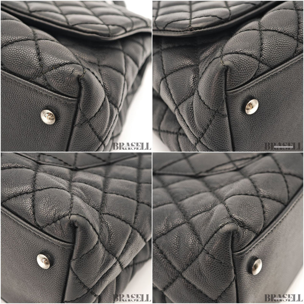CHANEL Top Handle Matelasse 2Way Handbag Shoulder Bag Black Caviar Skin Women