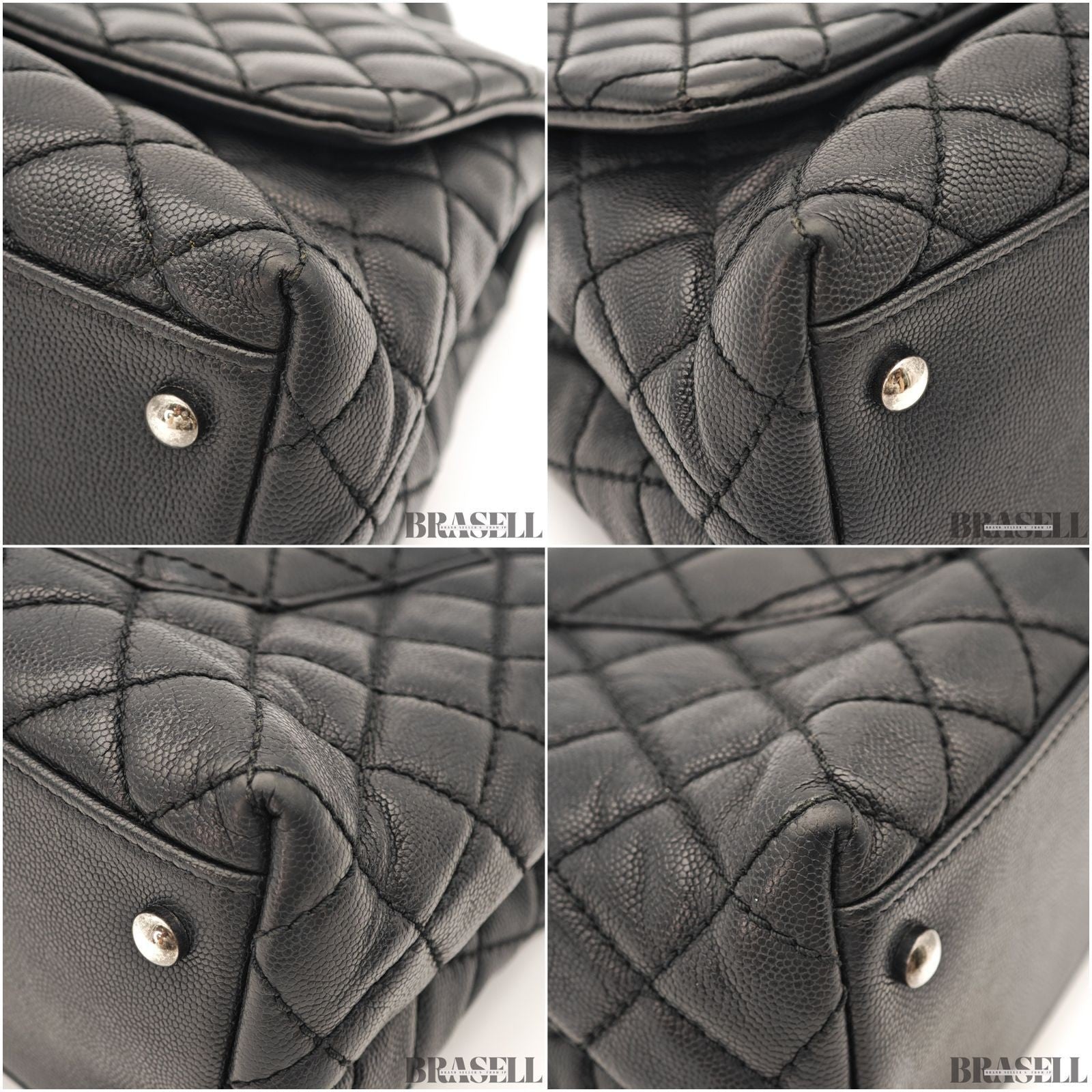 CHANEL Top Handle Matelasse 2Way Handbag Shoulder Bag Black Caviar Skin Women