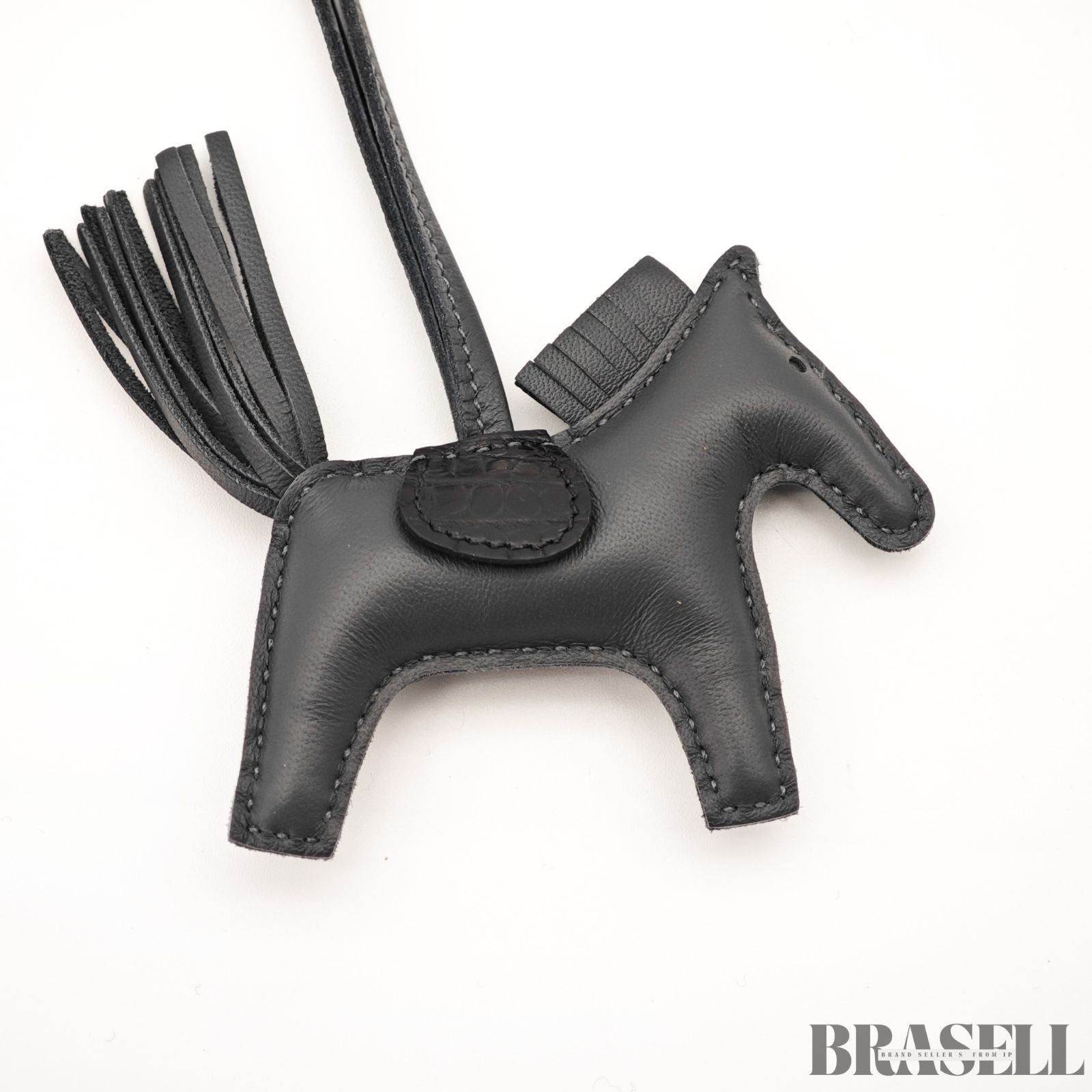 HERMES Rodeo PM Touch Bag Charm Keychain So Black Leather Horse Unisex Box