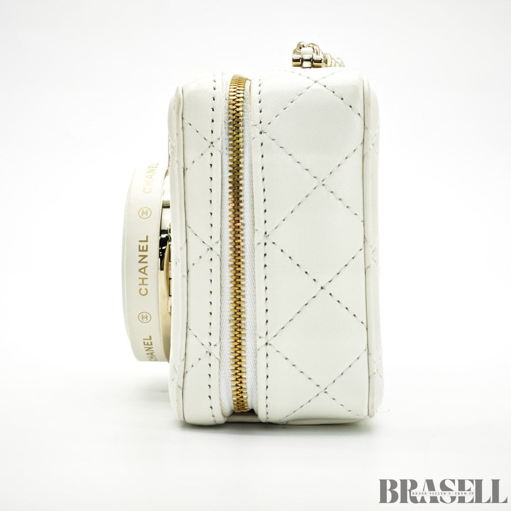 Chanel Matelassé Camera Bag AS4817 Shoulder Bag Compact With Mirror White