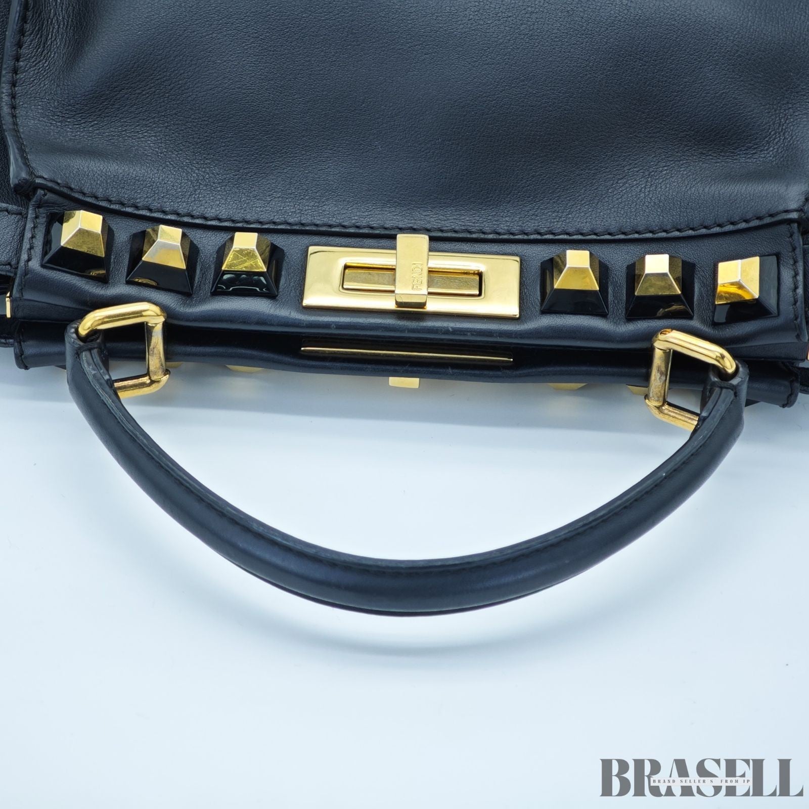 FENDI Peekaboo 8BN290 Large Black Leather Handbag Shoulder Bag Women’s