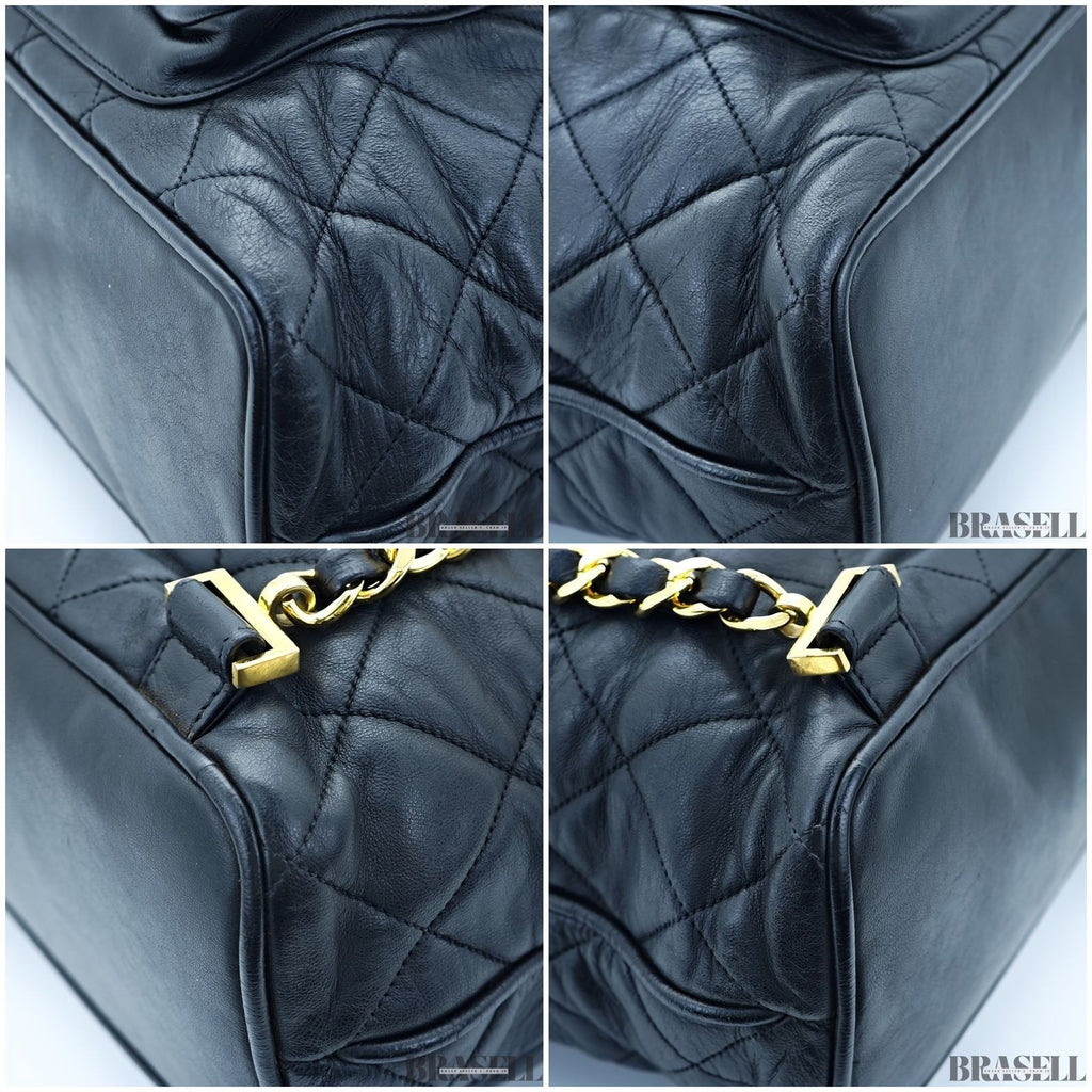Chanel Vintage Matelassé Drawstring Backpack Rucksack Bag Black Women