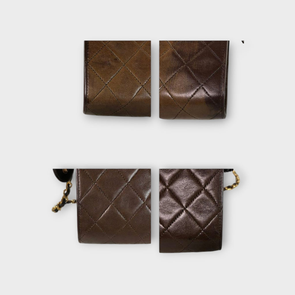 CHANEL Matelassé Lambskin Chain Shoulder Bag Fringe Gold Coco Mark Brown 【B】
