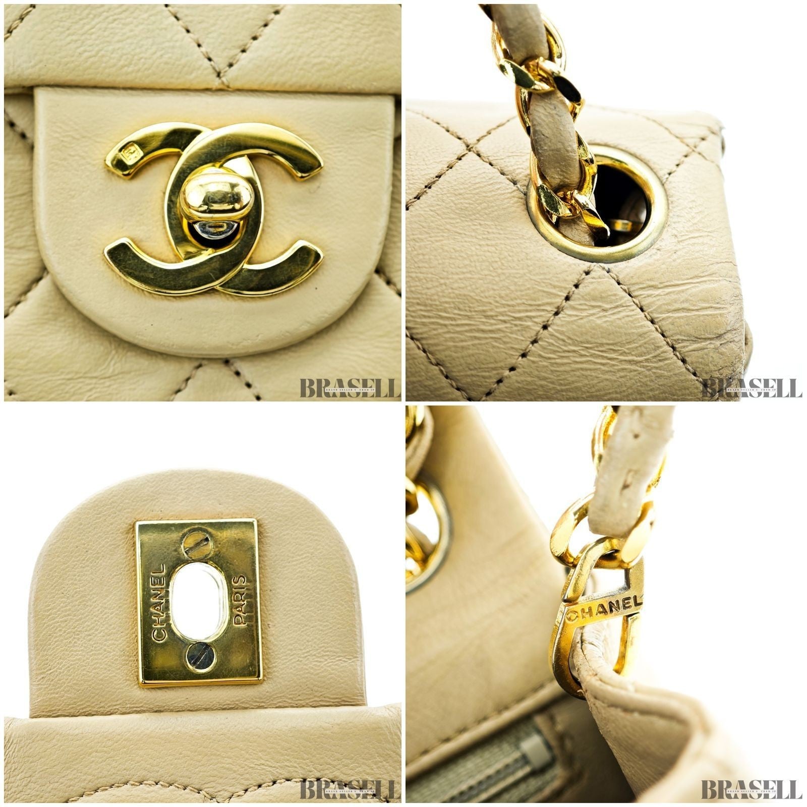 Chanel Mini Matelassé Shoulder Bag Lambskin Flap Compact Beige Women