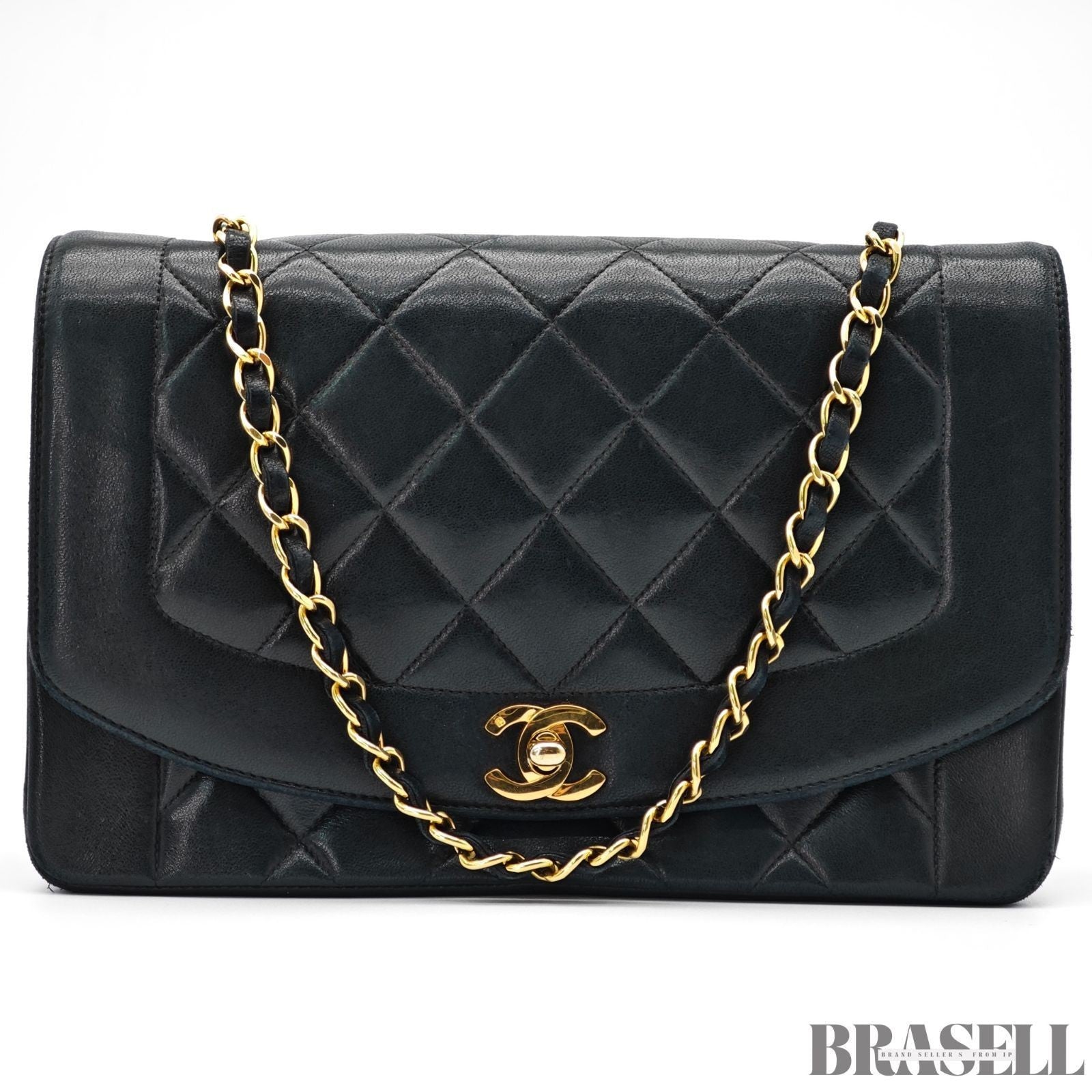 CHANEL Diana 25 Lambskin Flap Bag Black Quilted Shoulder Bag Women's