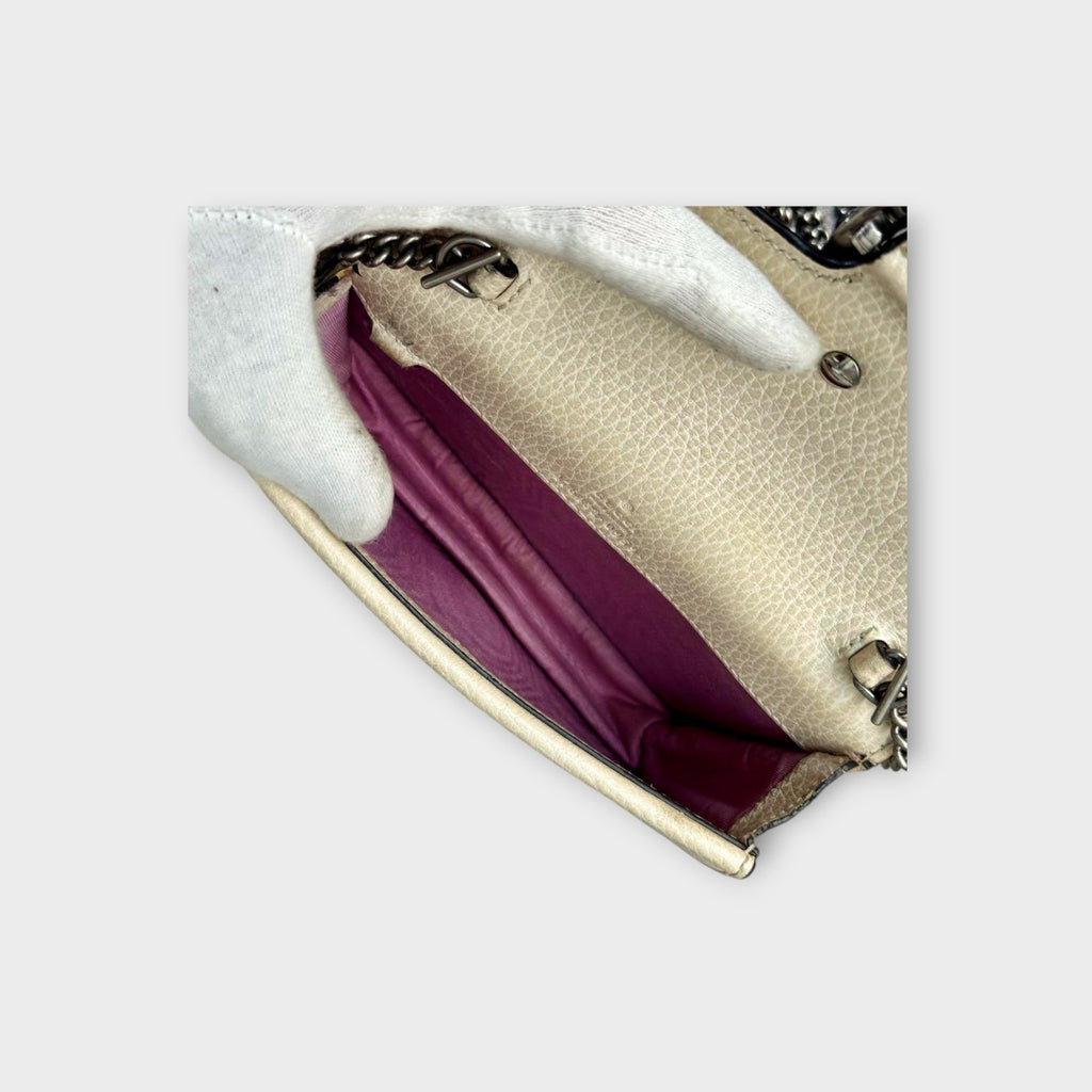 Gucci Dionysus Chain Shoulder Bag Leather Ivory Silver Hardware【A】