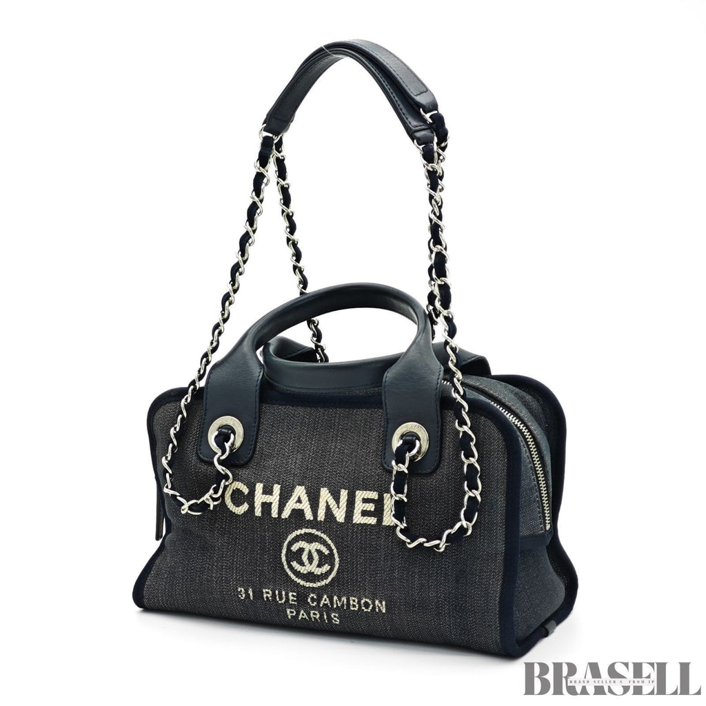 Chanel Deauville Line Bowling Bag A92749 Handbag Chain Tote Bag Denim Blue