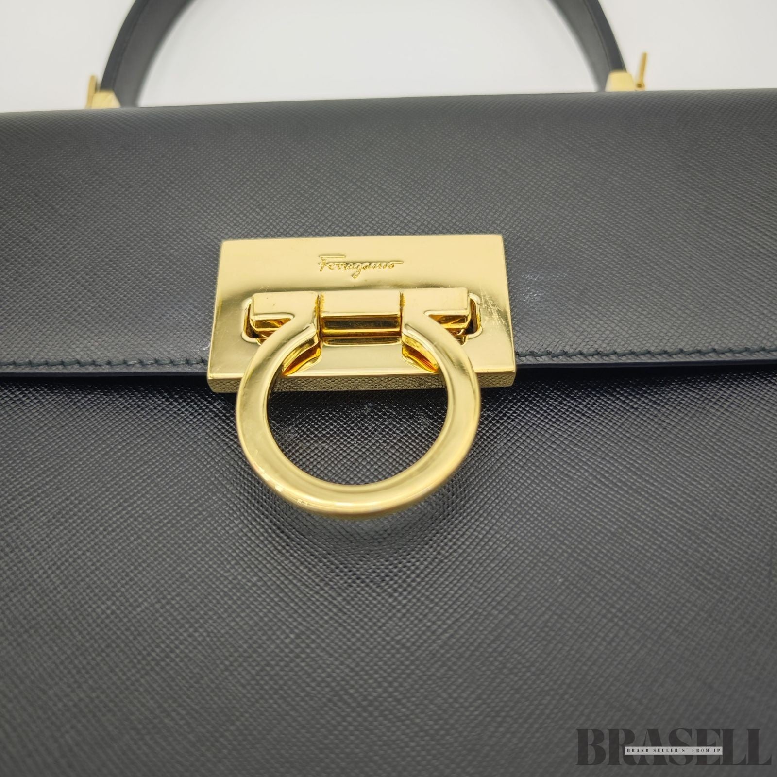 Ferragamo Gancini 2-Way Shoulder Bag Tote Bag Black with Shoulder Strap