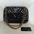 CHANEL Shoulder Bag Leather Rare Clasp Enamel Vintage