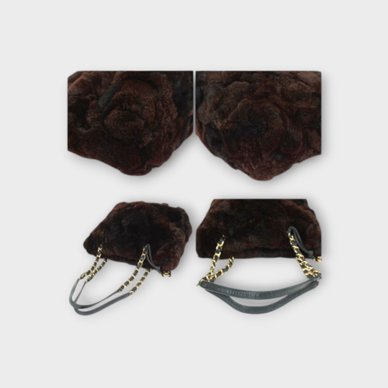 CHANEL Lapin Fur Shoulder Bag Rabbit Chain Bag Brown