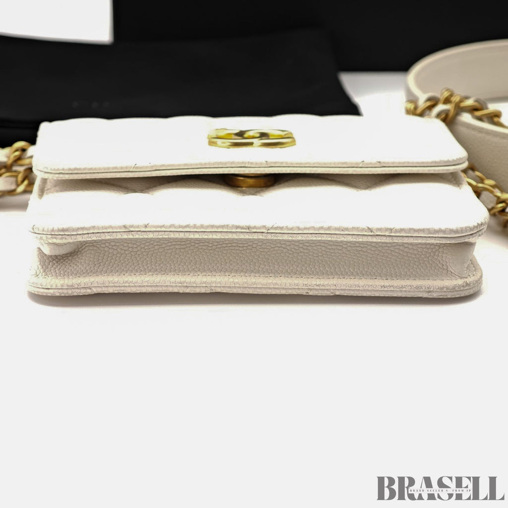 CHANEL Mini Matelasse Quilted Chain Shoulder Bag Women White w/Box Dust Bag