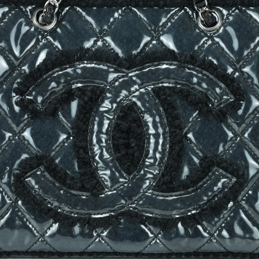 Last Sale CHANEL Funny Tweed Chain shoulder Tote Bag A47155 Plastics wool Black