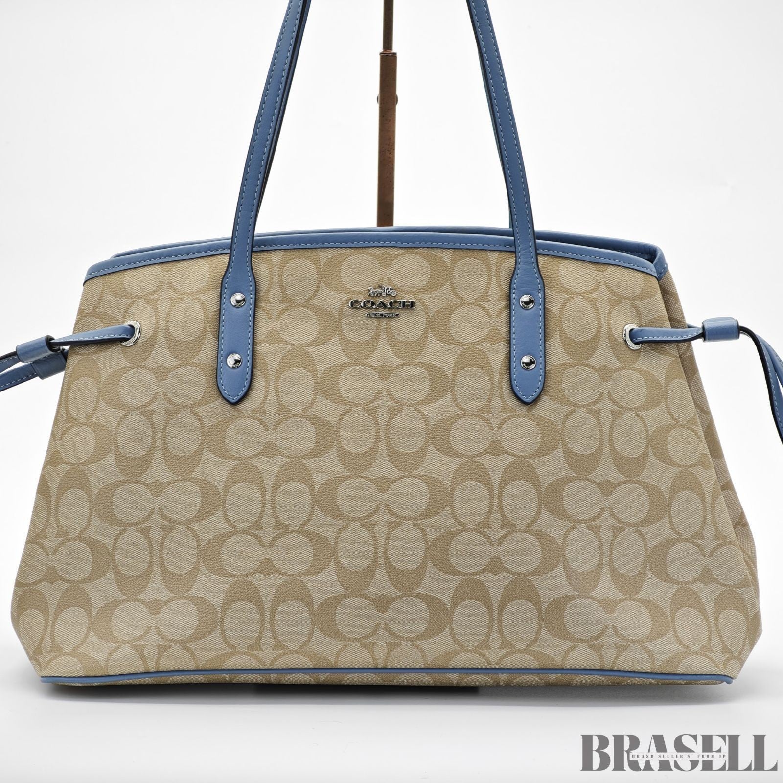 COACH Luxury Signature Tote Bag Beige/Blue for Women