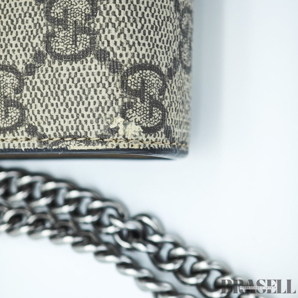GUCCI Dionysus 476432 GG Supreme Beige Slim Shoulder Bag Silver Hardware Unisex
