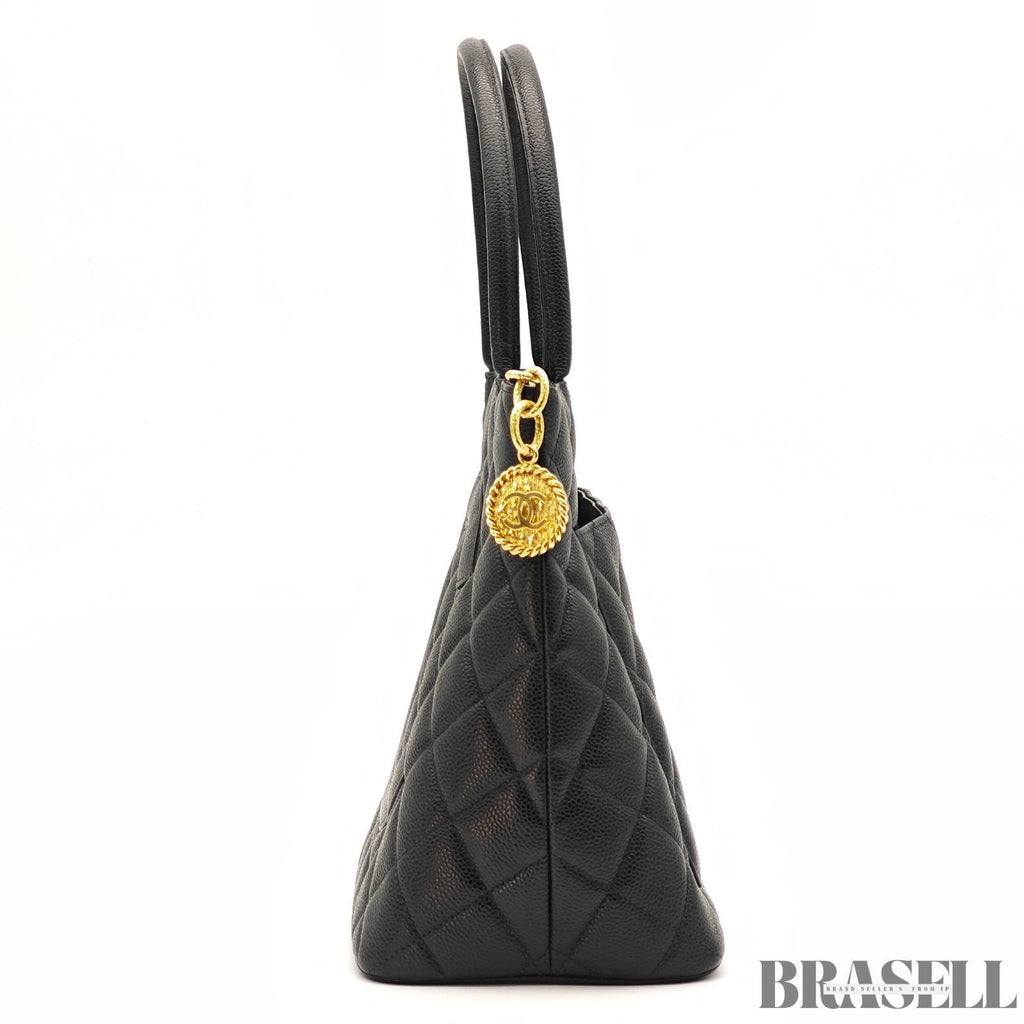 Chanel caviar skin A01804 Coco Mark Tote Bag Handbag Black Women Guarantee Card