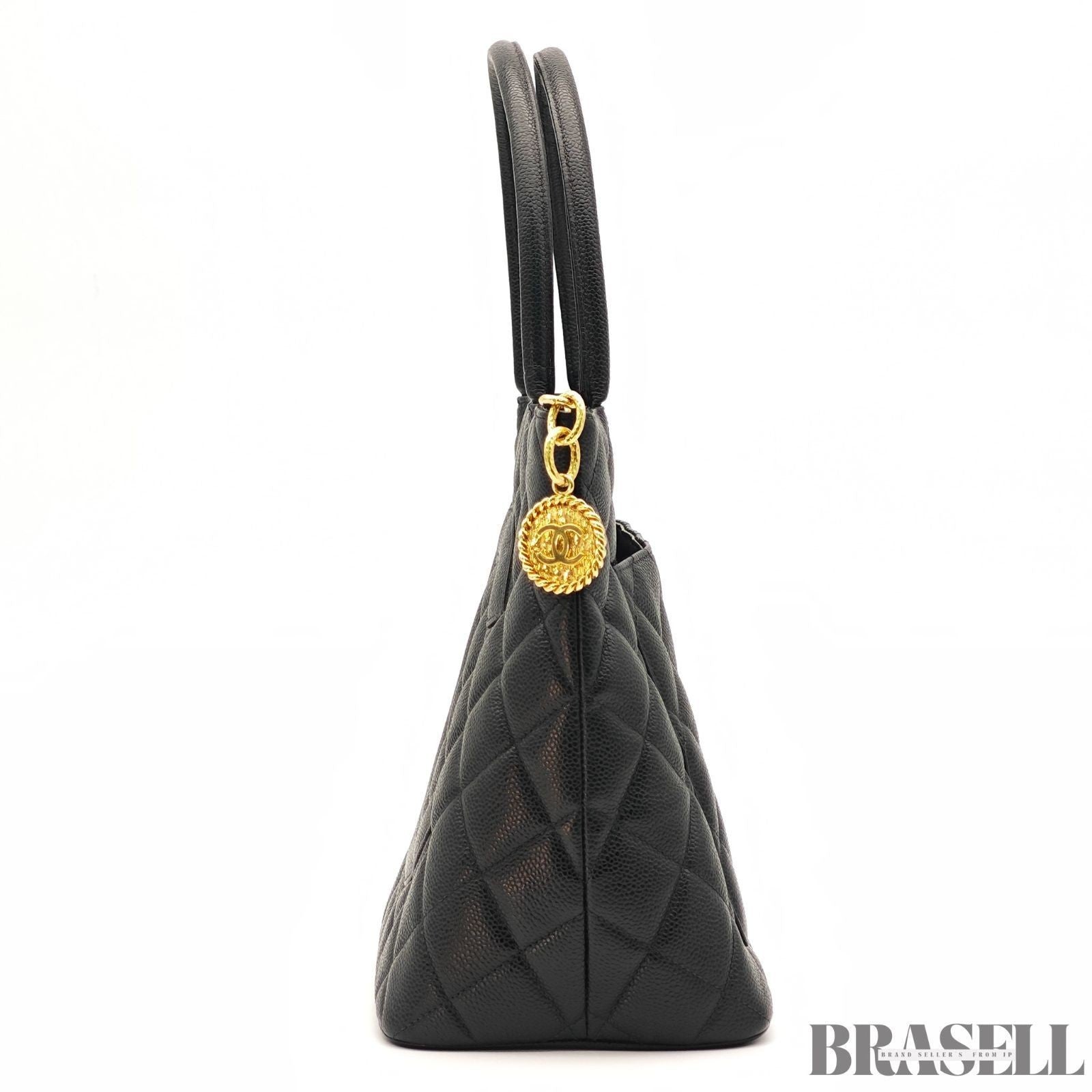 Chanel caviar skin A01804 Coco Mark Tote Bag Handbag Black Women Guarantee Card