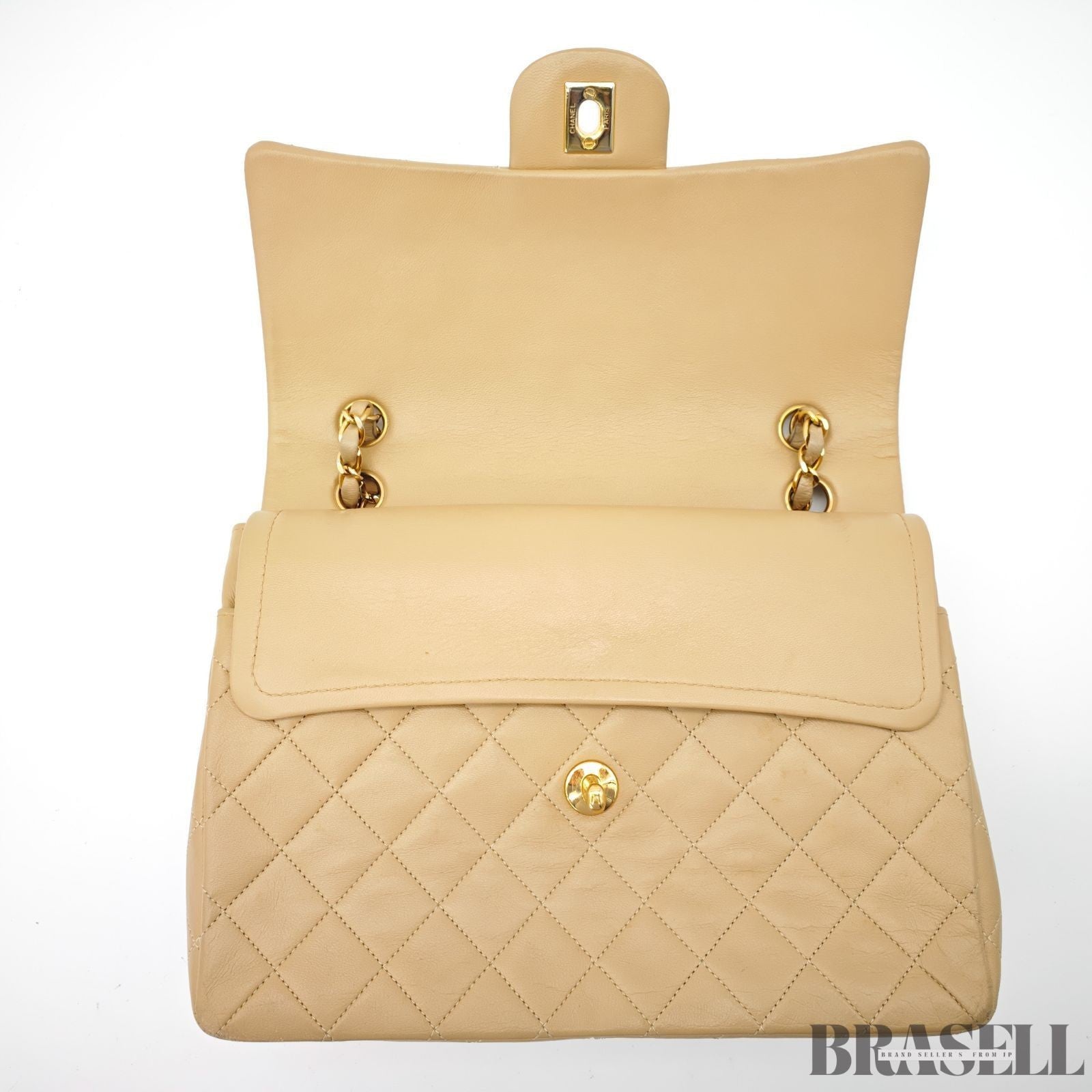CHANEL Matelasse 25 Double Flap Lambskin 2-Way Shoulder Bag Beige Women's