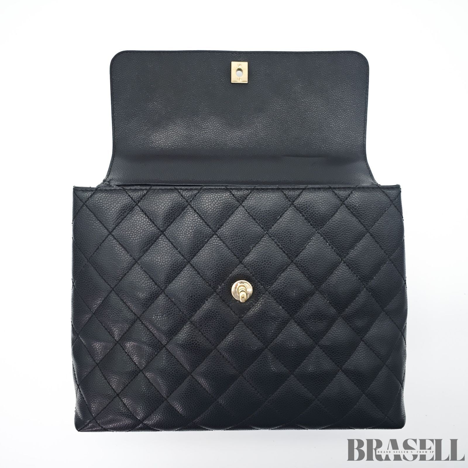 CHANEL Top Handle Bag Caviar Leather Handbag Black Women's with Dust Bag Card
