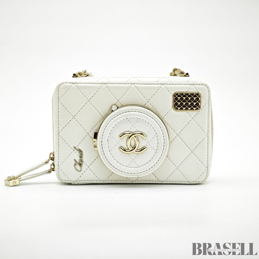 Chanel Matelassé Camera Bag AS4817 Shoulder Bag Compact With Mirror White