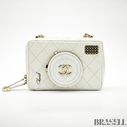Chanel Matelassé Camera Bag AS4817 Shoulder Bag Compact With Mirror White