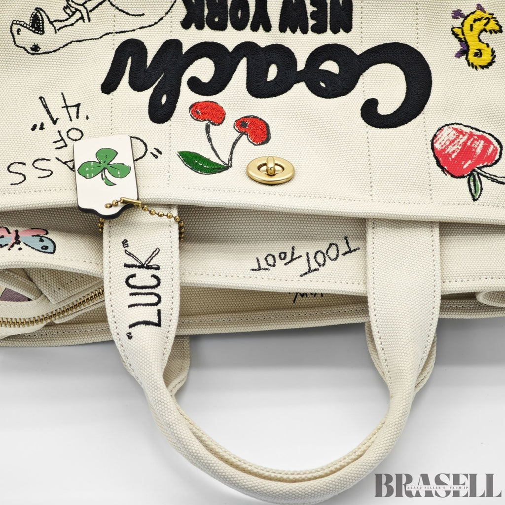 COACH Cargo Tote Bag Sketch Print New York 2-Way Shoulder Bag White