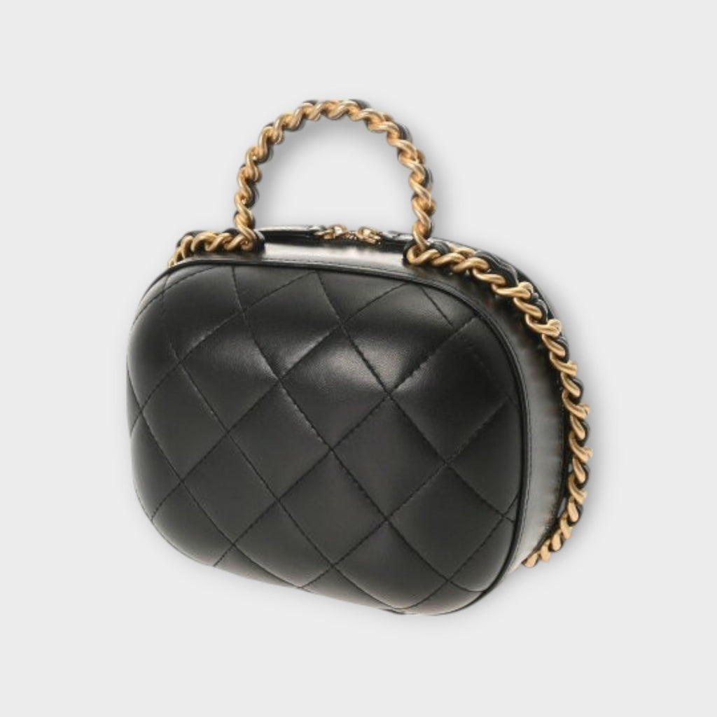 Chanel Matelasse Small Vanity Black Women's Lambskin Shoulder Bag AP2198 A Rank