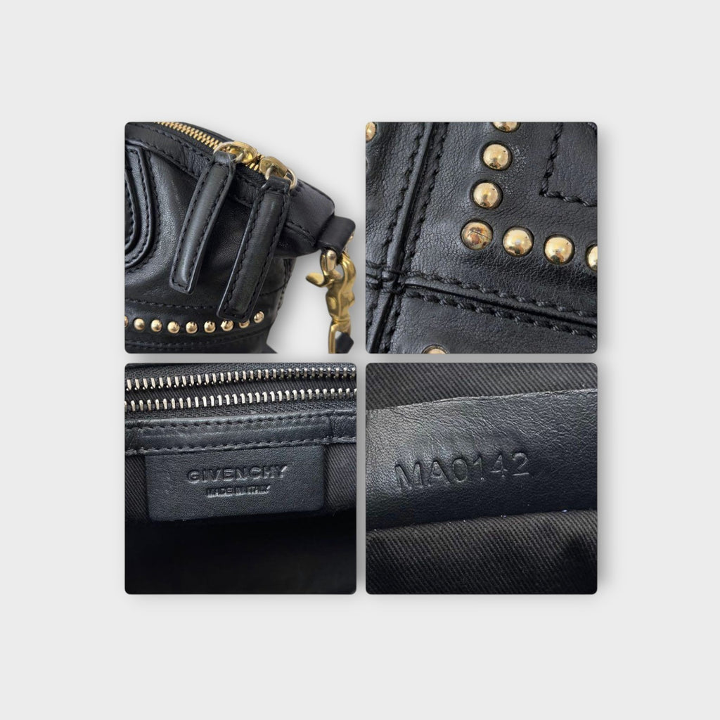 Givenchy Micro Nightingale 2Way Handbag Black Studs Leather Gold Hardware 【A】