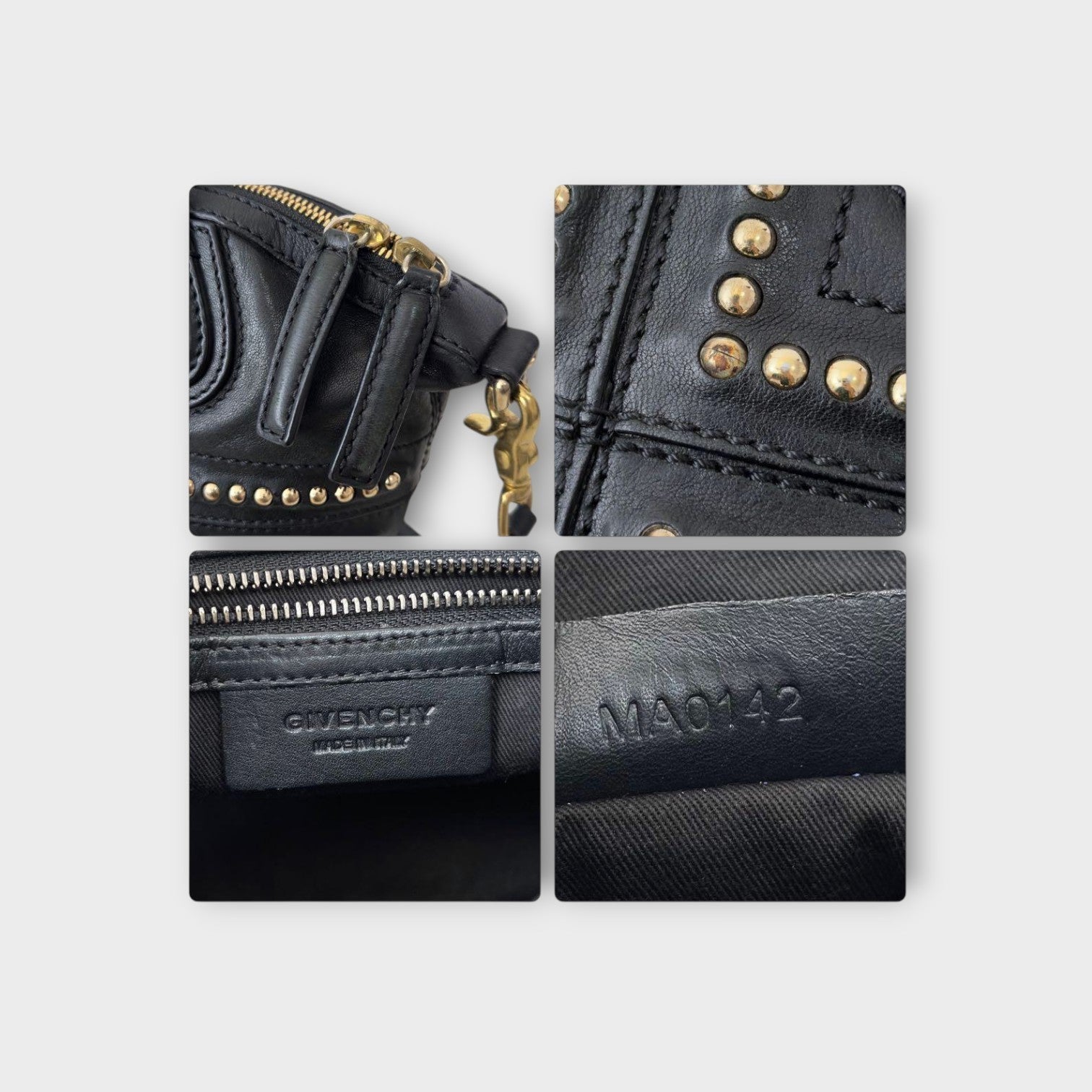 Givenchy Micro Nightingale 2Way Handbag Black Studs Leather Gold Hardware 【A】