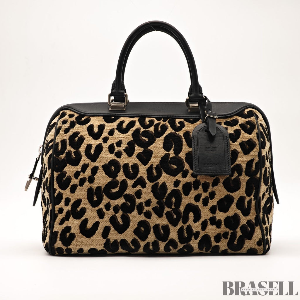 Louis Vuitton Leopard Speedy M97396 Handbag Mini Boston Bag Black Beige