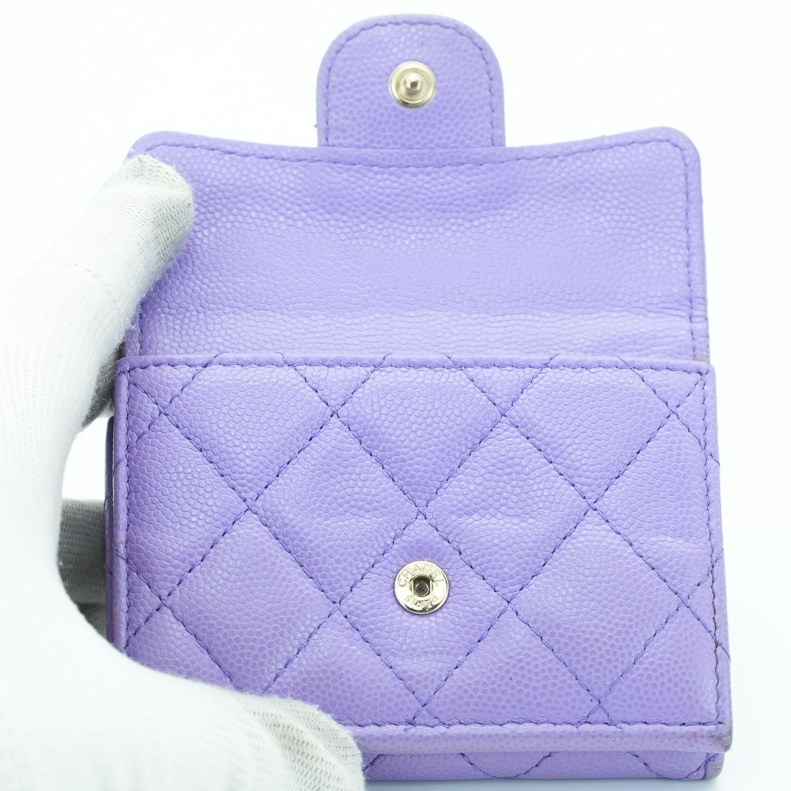 CHANEL Matelassé Bifold Wallet Compact Purple Women's