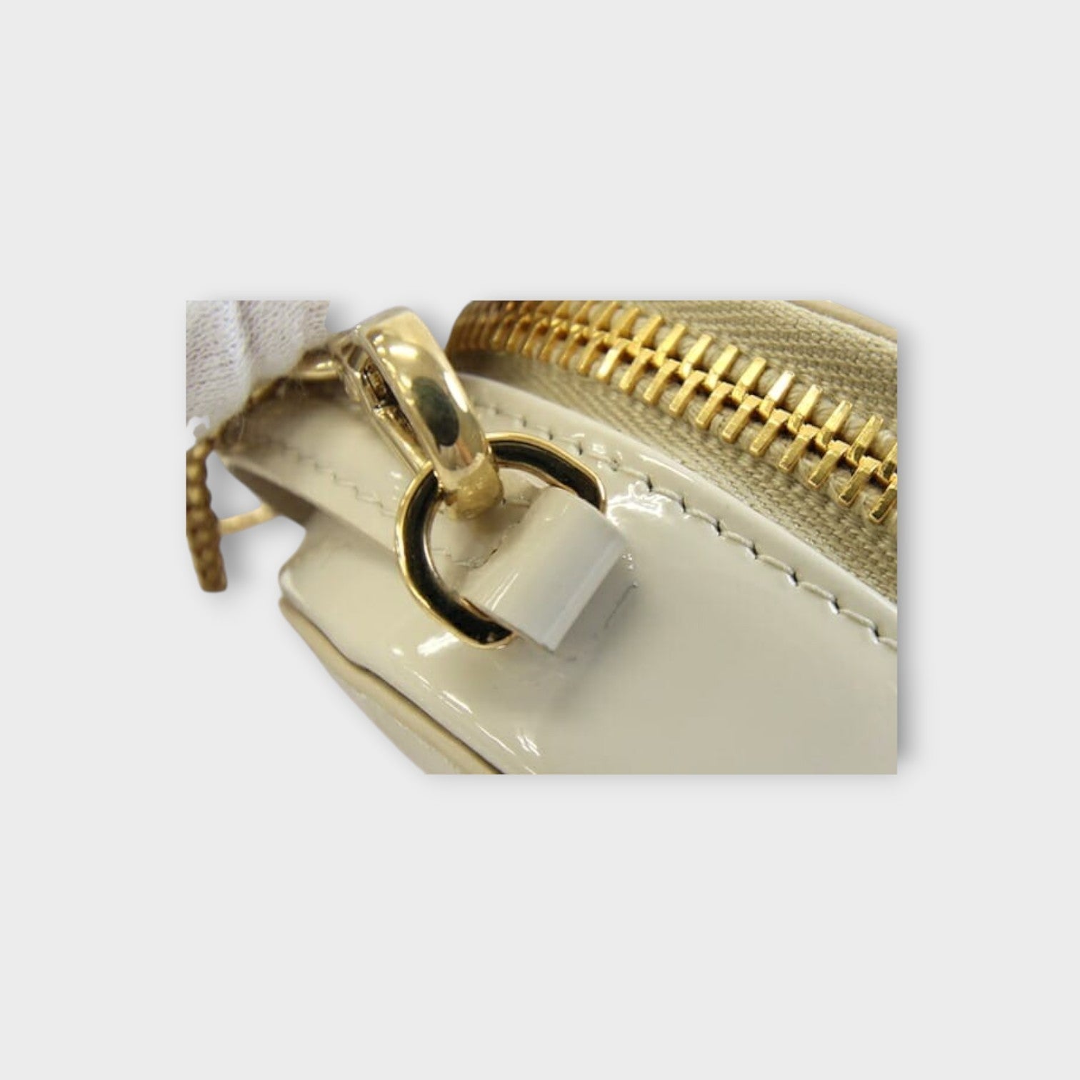 Prada 2WAY Chain Shoulder Bag 1NR023 Ivory Patent Leather Mini Pouch 【A】