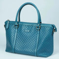 GUCCI Microguccissima GG Pattern Leather Tote Bag Emerald Blue