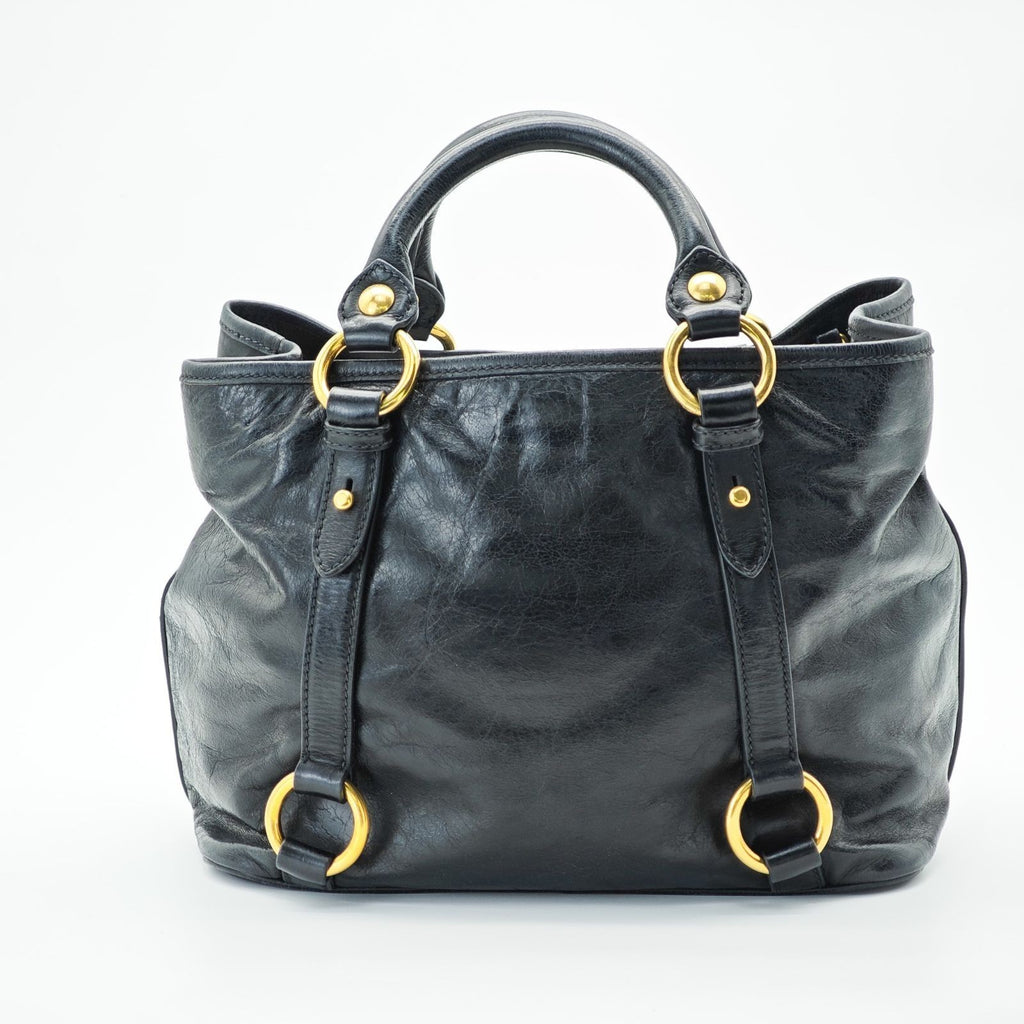 MIU MIU Vitello Lux Leather Handbag/Tote Bag Black for Men and Women