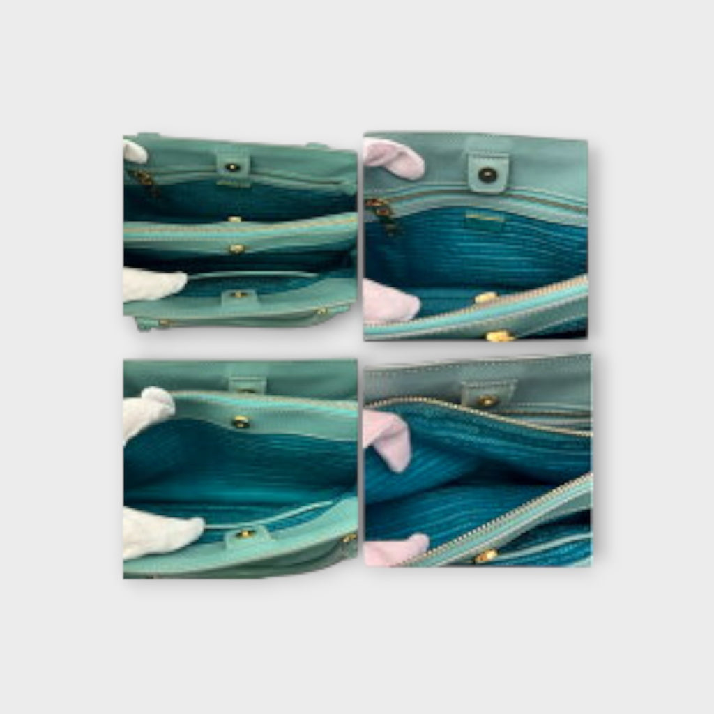 Prada Handbag with Shoulder Strap Leather Blue Green【A】