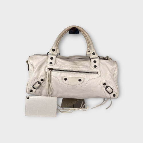 Balenciaga 2Way Handbag Shoulder Bag White Leather Zip 【B】