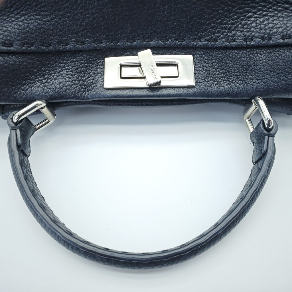 FENDI Selleria Peekaboo Handbag Tote Bag 8BN290 Leather Black