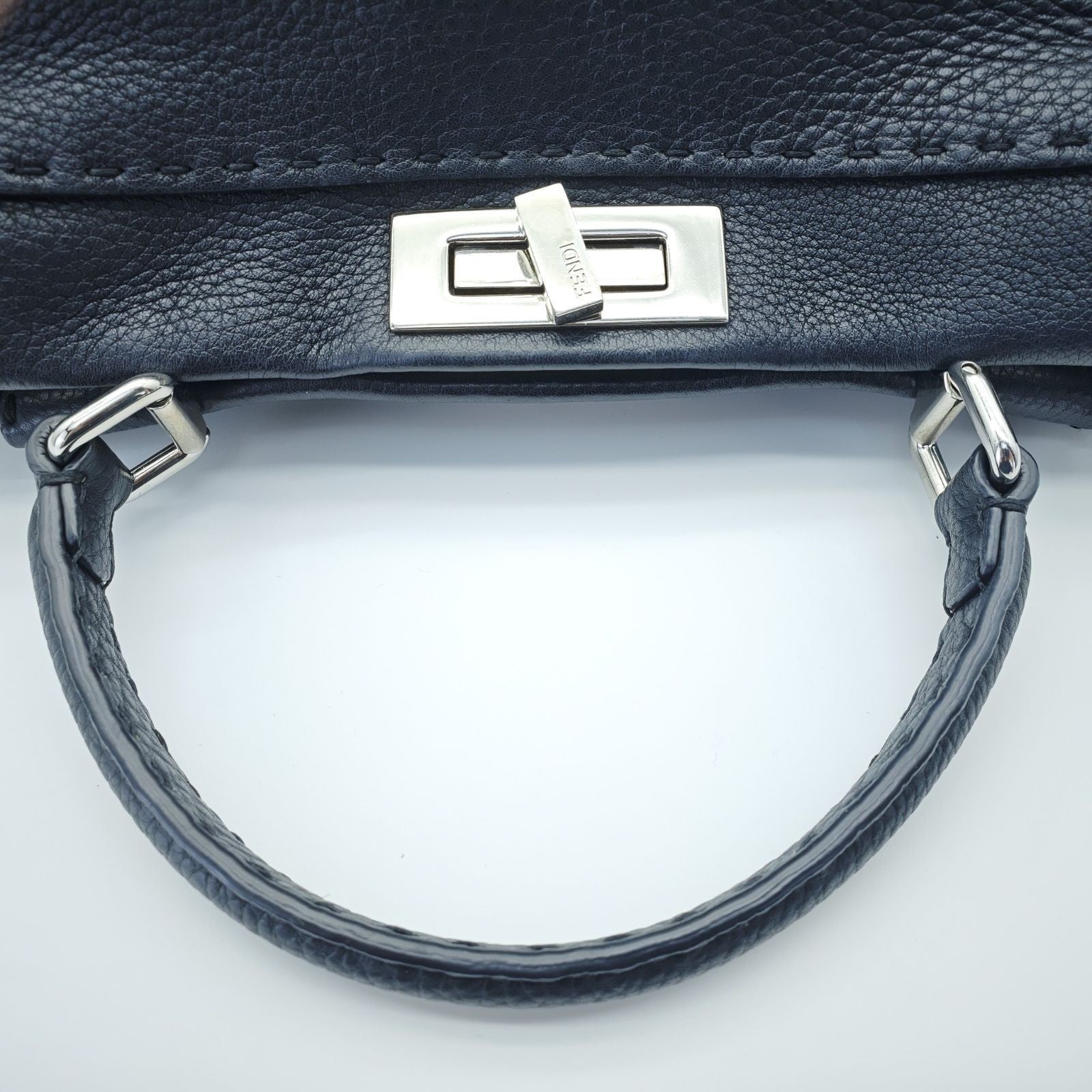 FENDI Selleria Peekaboo Handbag Tote Bag 8BN290 Leather Black