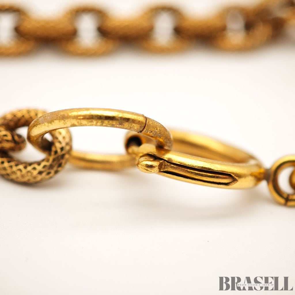 CHANEL Gripoix Long Chain Necklace Gold Red Flower Motif With Box