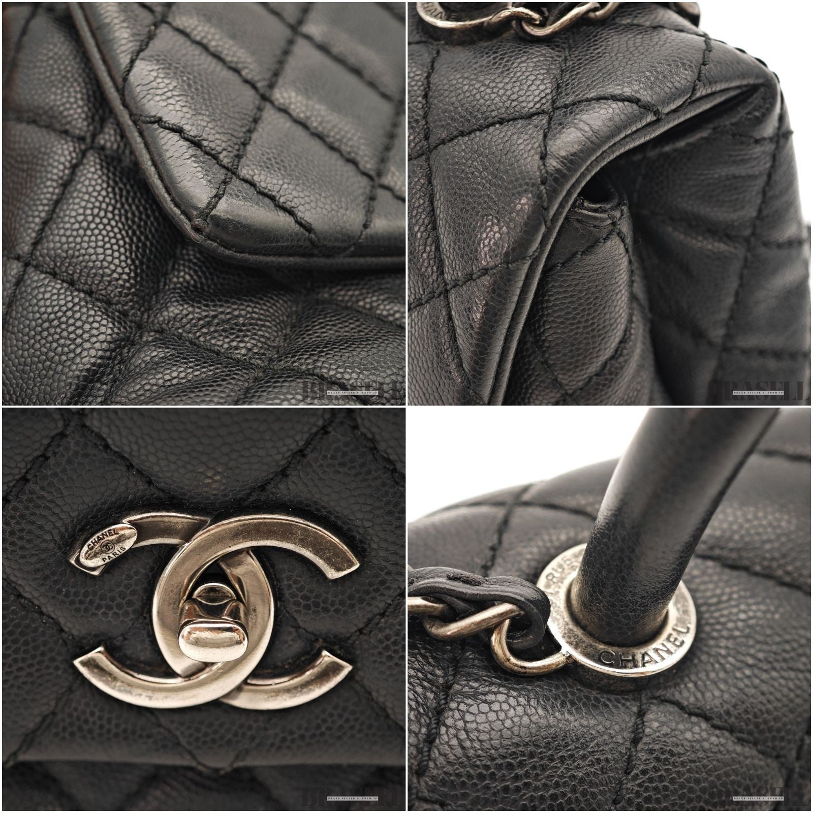 CHANEL Top Handle Matelasse 2Way Handbag Shoulder Bag Black Caviar Skin Women