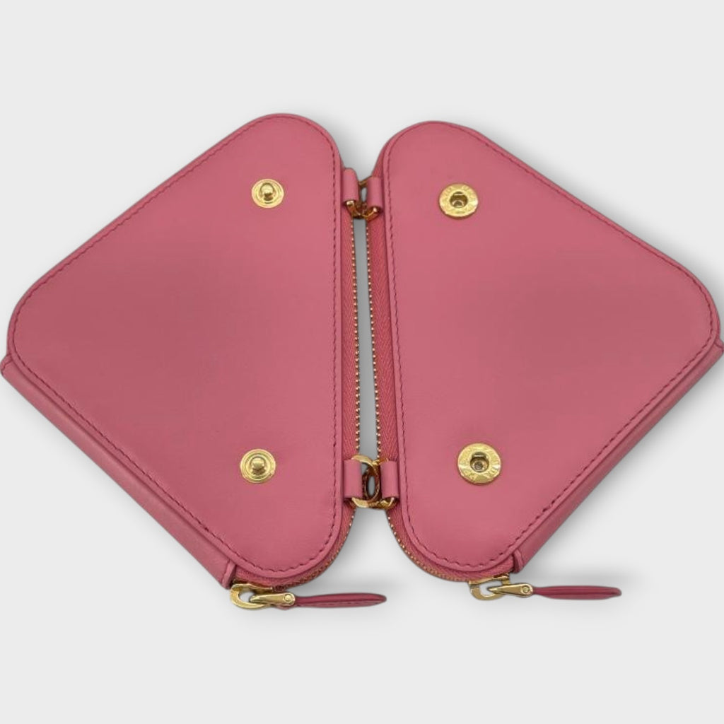 PRADA Triangle Shoulder 1NR015 Pink Gold Hardware Leather/Raffia Shoulder Bag