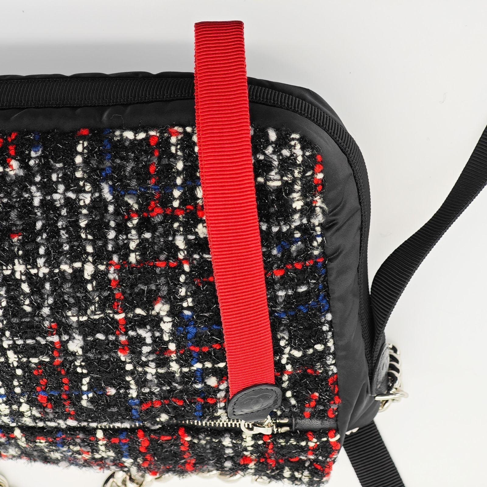 CHANEL Tweed Nylon Chain Shoulder Matelassé Handbag Black Women’s