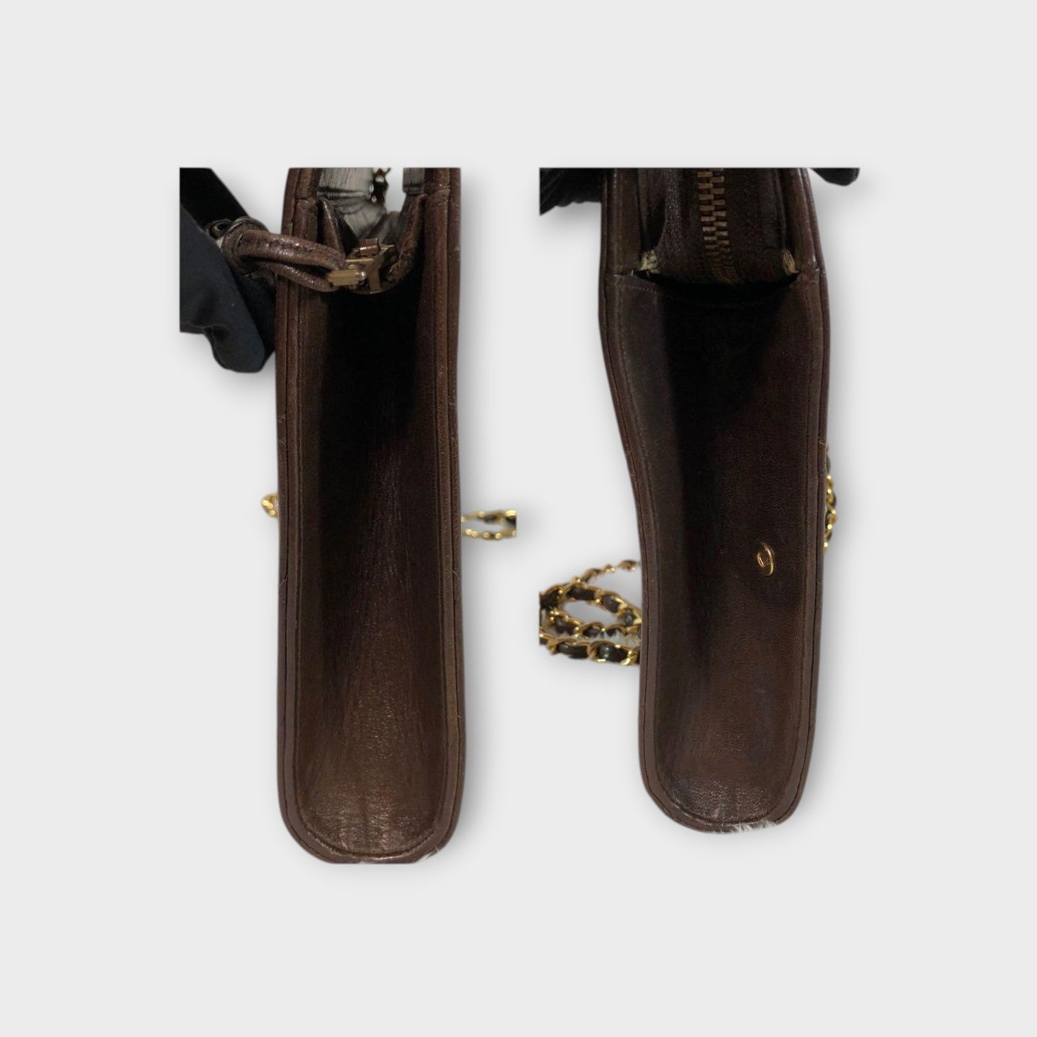 CHANEL Matelassé Lambskin Chain Shoulder Bag Fringe Gold Coco Mark Brown 【B】