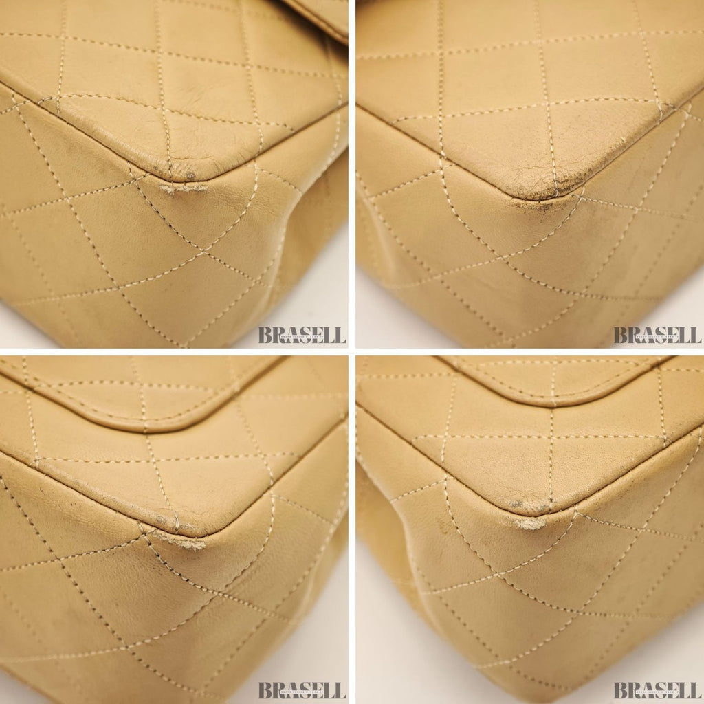 CHANEL Matelasse 25 Double Flap Lambskin 2-Way Shoulder Bag Beige Women's