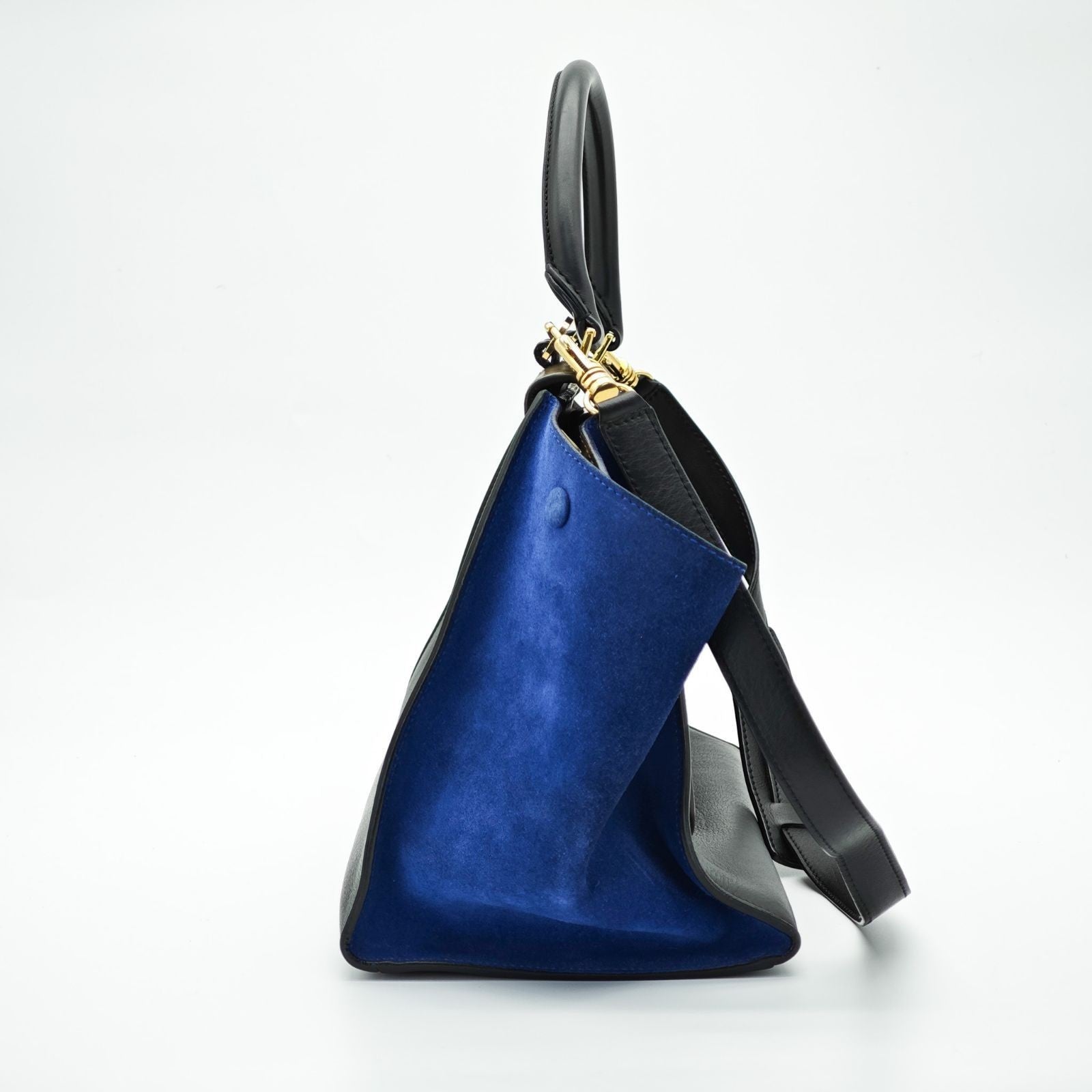 CELINE Trapeze Small 2-Way Bag Black with Flap with Shoulder Strap