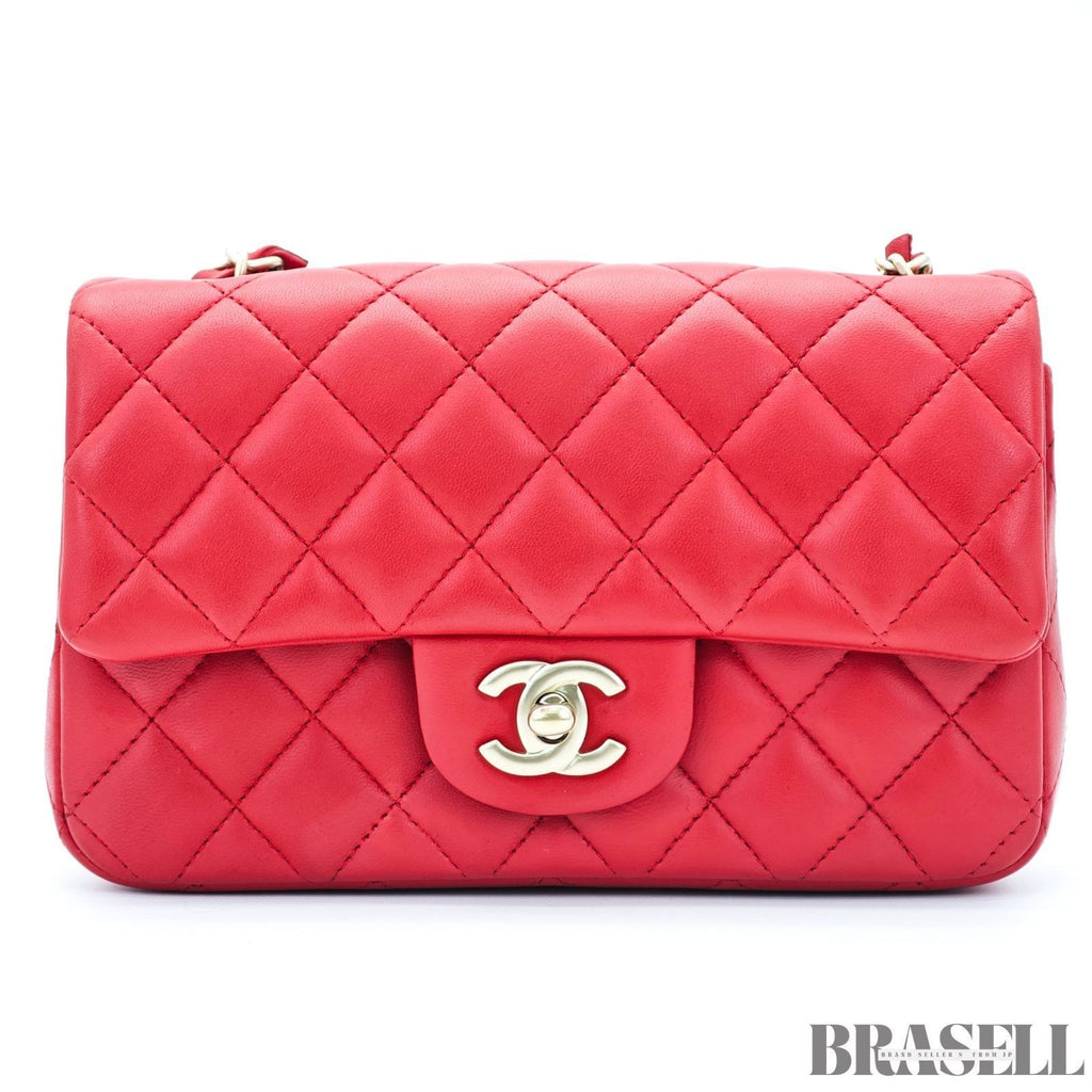 Chanel Mini Matelassé 20 Lambskin Single Flap Shoulder Bag Red Women