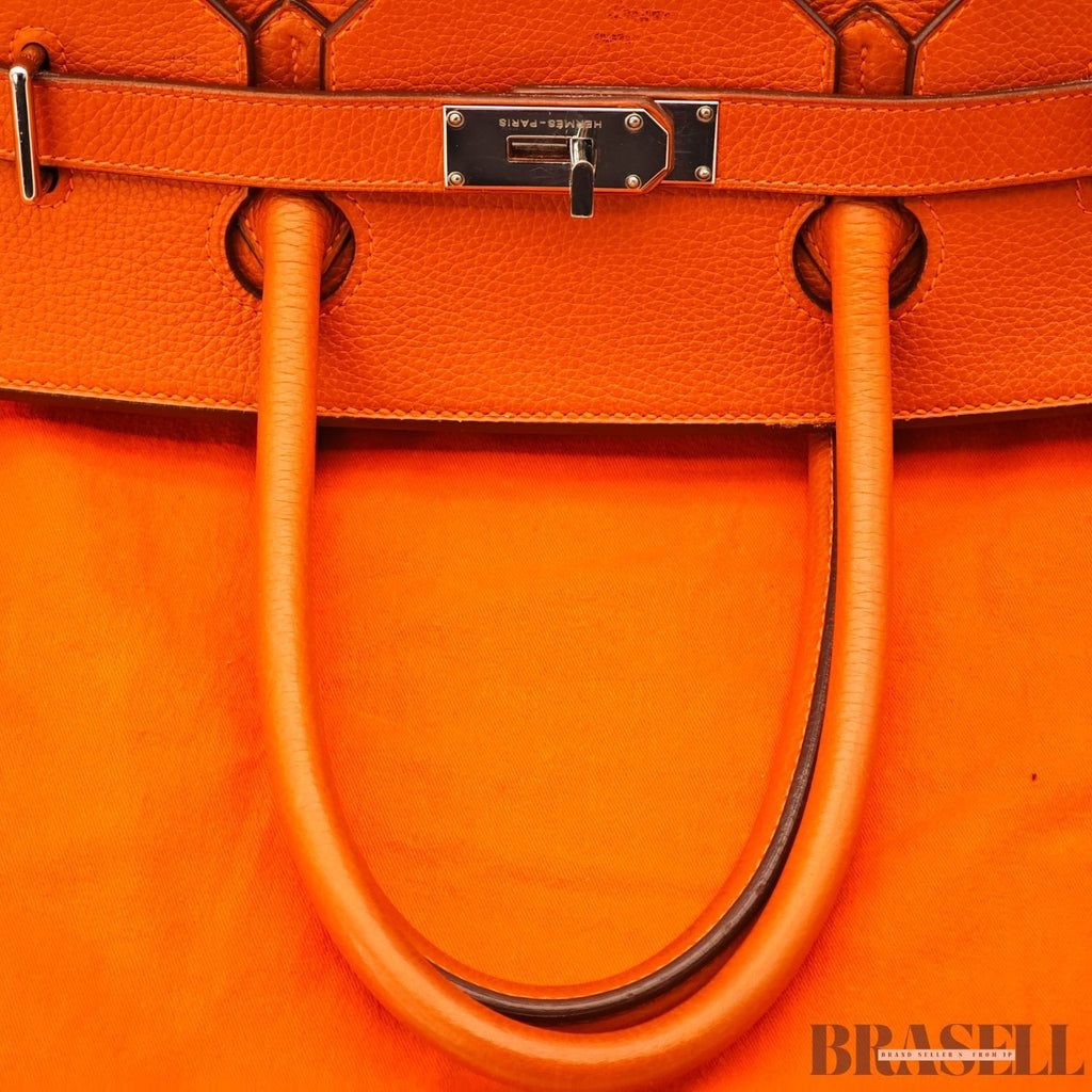 Hermes Shoulder Birkin 42 Taurillon Clemence Handbag Horizontal Orange silver